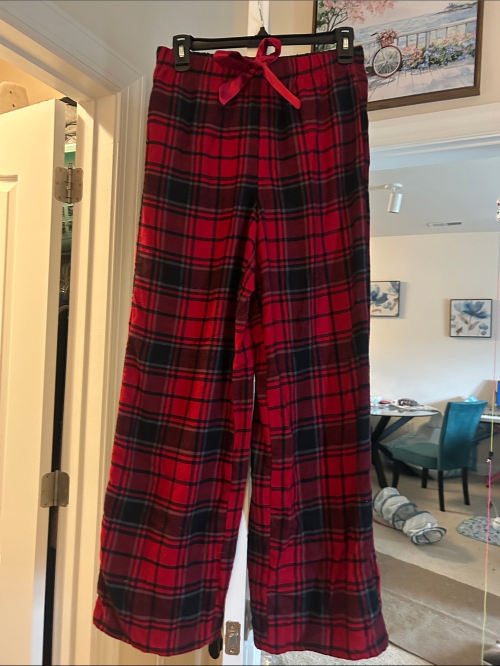 Pink Rose Red and Black Plaid Pajama Pants